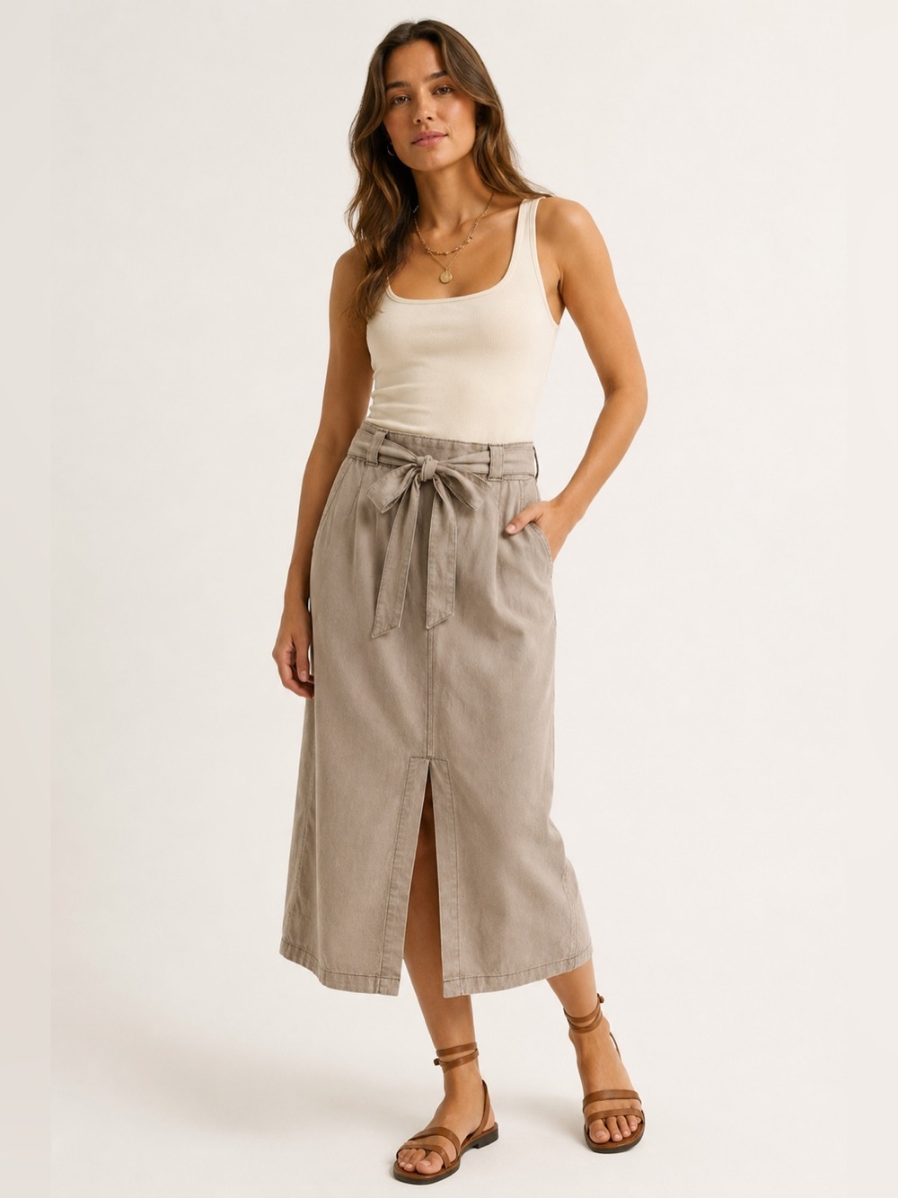 🌺 Free People Easy Breezy Linen Blend Midi Skirt